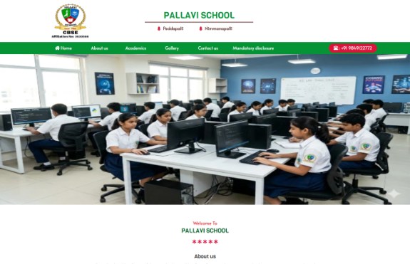 Pallavi School Peddapalli website design and homepage preview