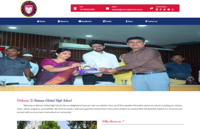 Ratnam Global High School website design and homepage preview